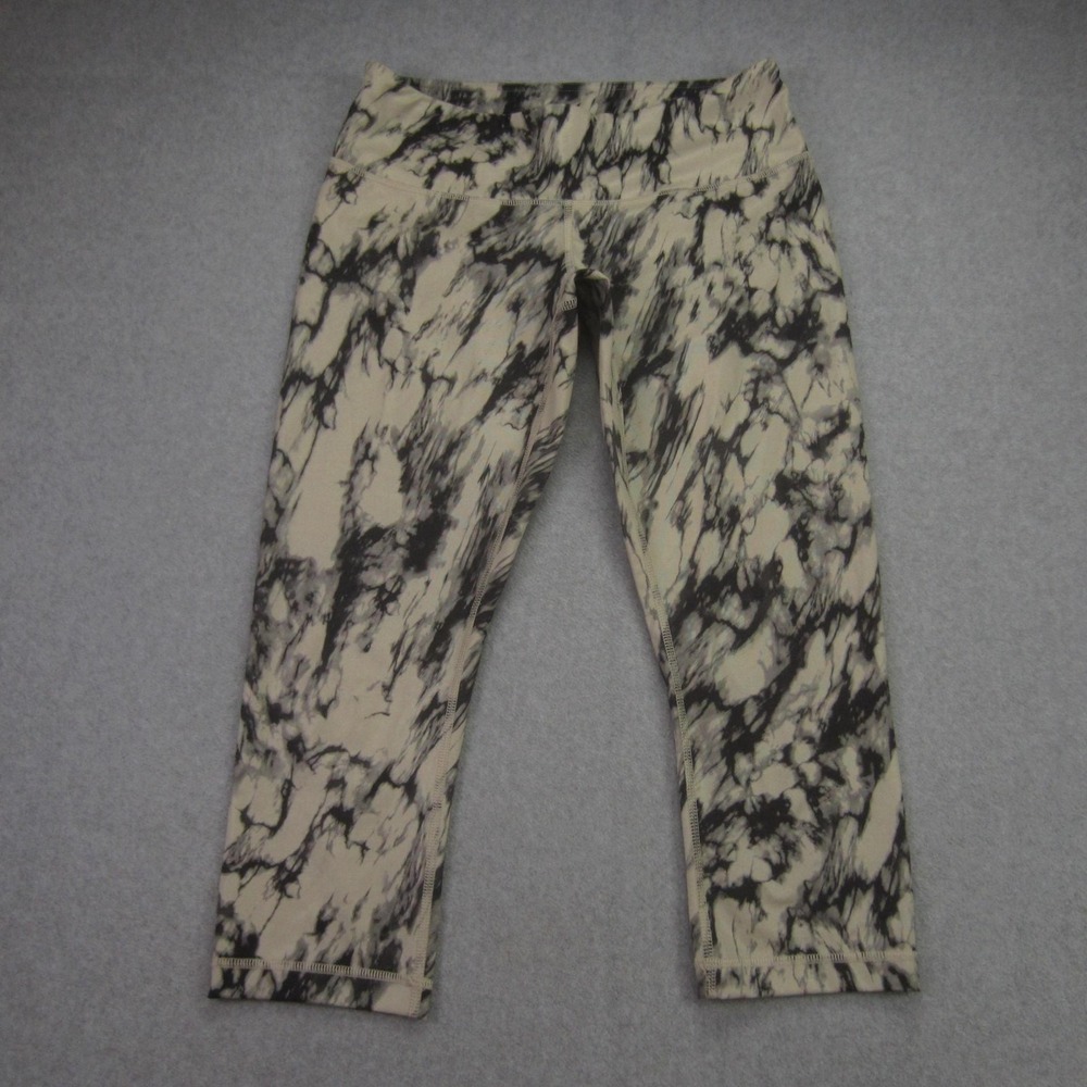 Lululemon Capris Womens 8 Beige Black Marble Tie Dye High Rise Crop Yoga